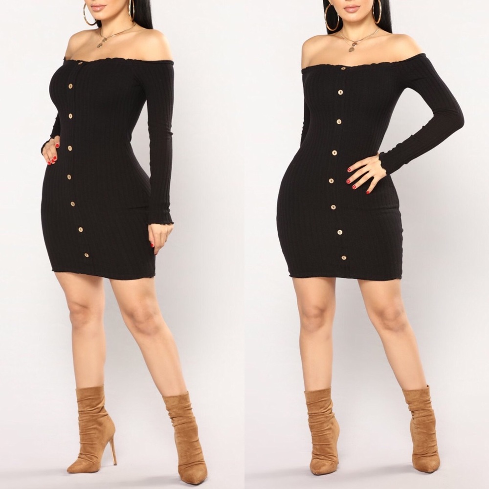 Black Off the Shoulder Button Down Strapless Dress